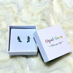 Sterling silver green  opal leaf earrings